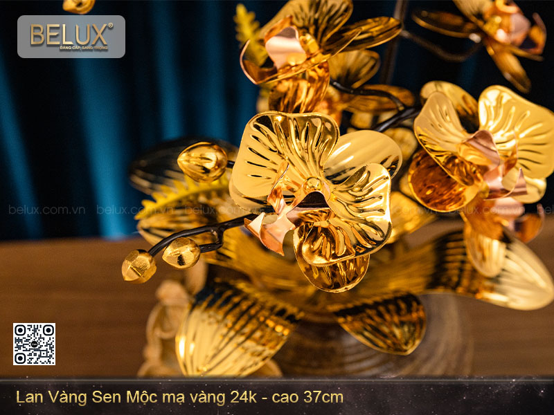 Chậu Lan Vàng Sen Mộc mạ vàng 24k cao 37cm&nbsp;